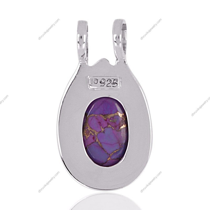 Sterling silver purple copper turquoise pendant with intricate silver beadwork view1