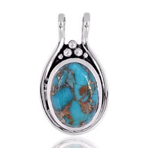 Sterling silver turquoise pendant with copper matrix, handcrafted statement jewelry. main view