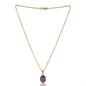 Gold-plated amethyst pendant necklace with delicate chain, elegant and timeless design main view