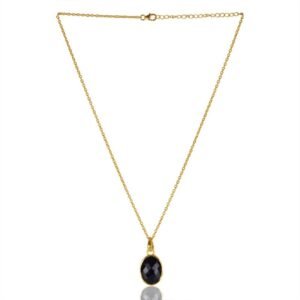 Gold-plated black onyx pendant necklace with faceted oval gemstone on delicate chain main view