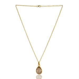 Gold-plated smoky quartz teardrop necklace with delicate chain, elegant and timeless jewelry piece. main view