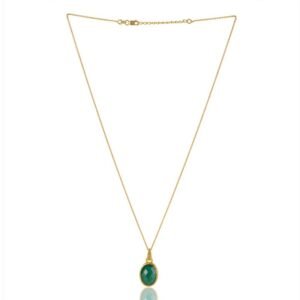 Gold-plated green onyx pendant necklace with faceted gemstone on delicate chain main view