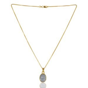 Gold aquamarine pendant necklace with faceted gemstone in an elegant setting main view