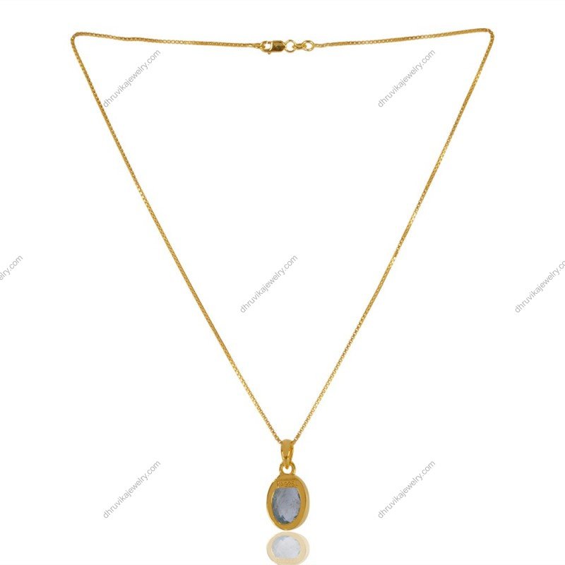 Gold aquamarine pendant necklace with faceted gemstone in an elegant setting view1