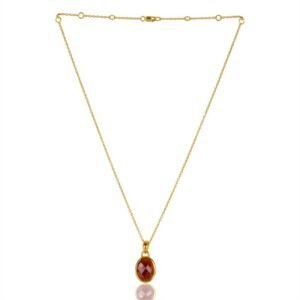 Gold-plated garnet pendant necklace with faceted gemstone on delicate chain main view