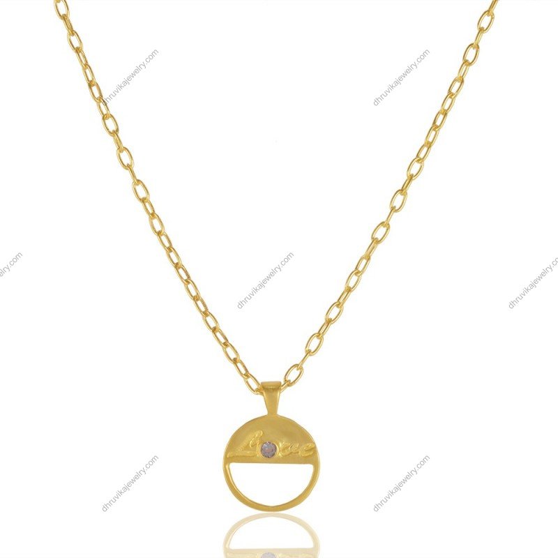 Gold-plated pendant necklace with zircon stone on adjustable chain for elegant styling alternate image