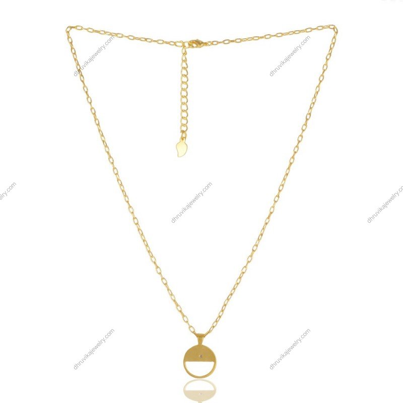 Gold-plated pendant necklace with zircon stone on adjustable chain for elegant styling view1