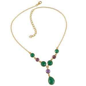 Elegant amethyst and green onyx necklace in gold-plated setting main view