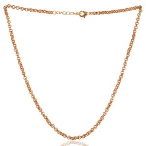 Gold-plated Rolo chain necklace with secure lobster clasp, elegant and classic jewelry piece main view