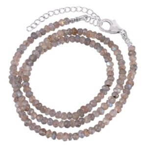 Sterling silver labradorite beaded bracelet with faceted gemstone beads and adjustable clasp main view