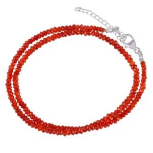 Carnelian beaded necklace with sterling silver clasp, showcasing vibrant red gemstones in a double-layered design. main view