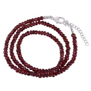 Handcrafted garnet beaded necklace with sterling silver clasp and faceted gemstone beads main view