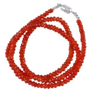 Handcrafted red carnelian beaded necklace with sterling silver clasp main view