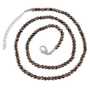 Brown crystal beaded necklace with faceted beads and a silver clasp main view