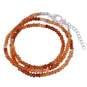 Handmade carnelian beaded bracelet with sterling silver clasp and adjustable chain main view