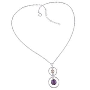 Sterling silver amethyst and pearl pendant necklace with adjustable chain main view