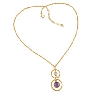 Gold-plated amethyst and pearl pendant necklace with an elegant interlocking circle design main view