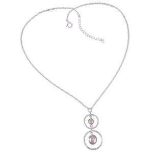 Sterling silver pearl pendant necklace with freshwater pearls and textured silver circles main view