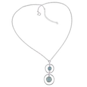 Blue Chalcedony pendant necklace in sterling silver with double-circle design main view