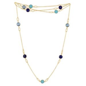 Gold-plated blue gemstone station necklace with delicate chain and vibrant stones main view