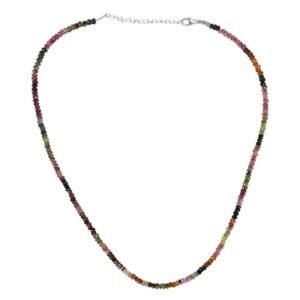 Handmade multicolor tourmaline beaded necklace in sterling silver with adjustable clasp main view