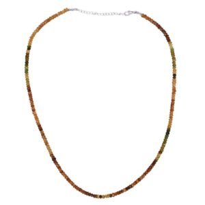 Natural tourmaline beaded necklace with faceted stones and silver clasp main view