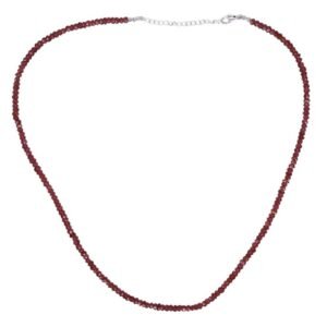 Red garnet beaded necklace with sterling silver clasp, faceted gemstone beads main view