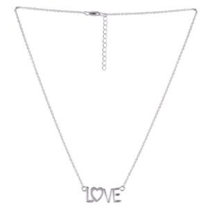 Sterling silver LOVE necklace with heart-shaped O pendant on delicate chain main view