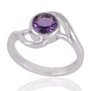 Elegant sterling silver amethyst ring with a unique twisted band design main view