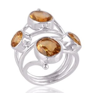 Sterling silver citrine statement ring with four oval citrine gemstones in a unique multi-stone design main view