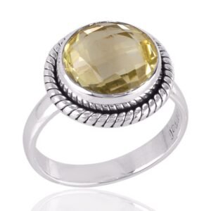 Elegant Lemon Quartz Sterling Silver Ring with Rope Detailing main view