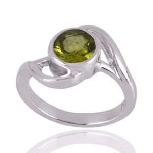 Elegant sterling silver peridot ring with a modern twisted band design – August birthstone jewelry main view