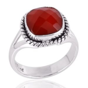 Elegant Red Onyx sterling silver ring with vintage rope design main view