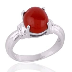 Elegant Red Onyx sterling silver ring with bold gemstone in cabochon cut main view