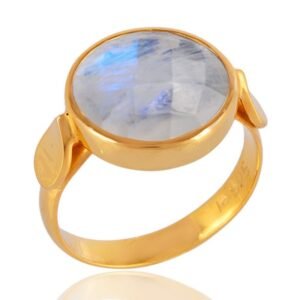 Handcrafted Rainbow Moonstone gold-plated statement ring with sterling silver band main view