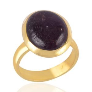 Elegant gold-plated ruby statement ring with handcrafted design and bezel-set gemstone main view