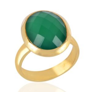 Elegant handcrafted green onyx ring with gold-plated bezel setting main view