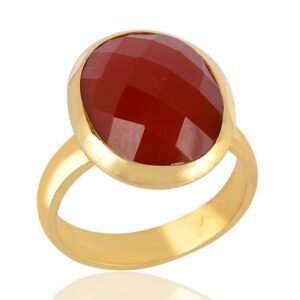 Bold Red Onyx gold-plated statement ring featuring a faceted gemstone in a bezel setting main view