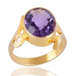 Gold-plated amethyst ring with a faceted purple gemstone in a vintage-inspired setting main view