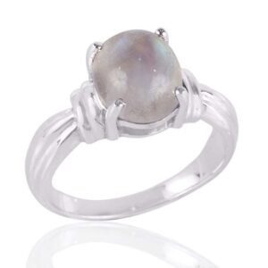 Elegant rainbow moonstone sterling silver ring with a celestial glow and timeless design main view