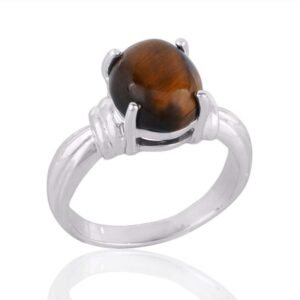 Tiger Eye sterling silver ring with prong setting, elegant gemstone jewelry main view