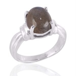 Handcrafted labradorite sterling silver ring with prong setting, featuring a shimmering oval gemstone main view