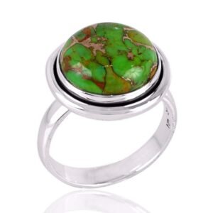 Green Copper Turquoise sterling silver ring, handcrafted gemstone statement jewelry for women main view