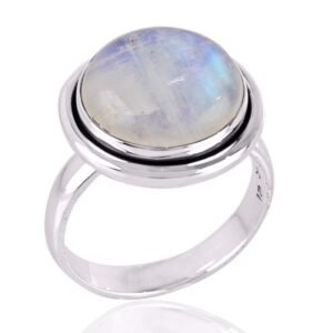 Rainbow Moonstone Sterling Silver Ring – Boho Statement Jewelry with Iridescent Gemstone main view