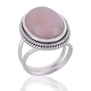 Vintage-inspired rose quartz ring in sterling silver with intricate detailing main view