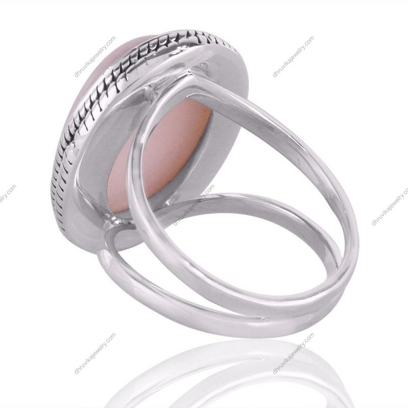 Vintage-inspired rose quartz ring in sterling silver with intricate detailing view2