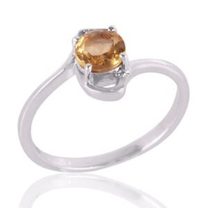 Elegant sterling silver citrine solitaire ring with round gemstone, a perfect November birthstone gift main view