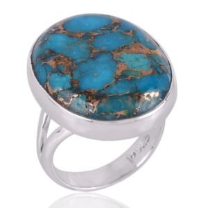 Blue Copper Turquoise sterling silver ring - handcrafted statement jewelry main view