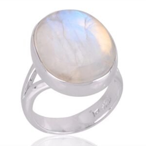 Rainbow Moonstone Sterling Silver Ring with luminous glow, handcrafted for elegance main view