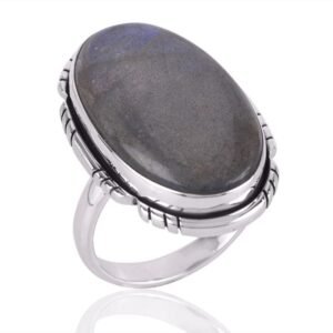 Handmade sterling silver labradorite statement ring with oval gemstone main view